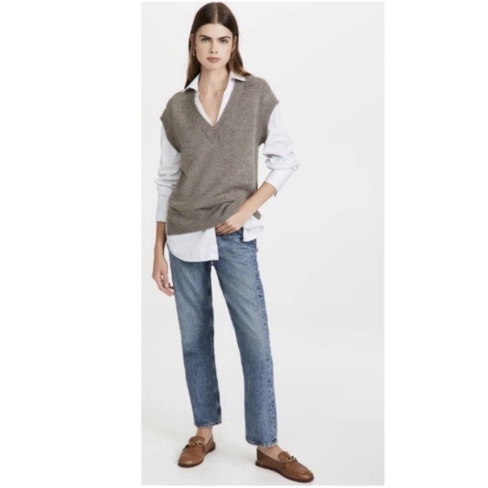 Brochu Walker The Nye Cashmere/Wool Looker Layered Sweater Vest Taupe Stripes SM